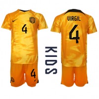 Nederländerna Virgil van Dijk #4 Hemmadräkt Barn VM 2022 Kortärmad (+ Korta byxor)